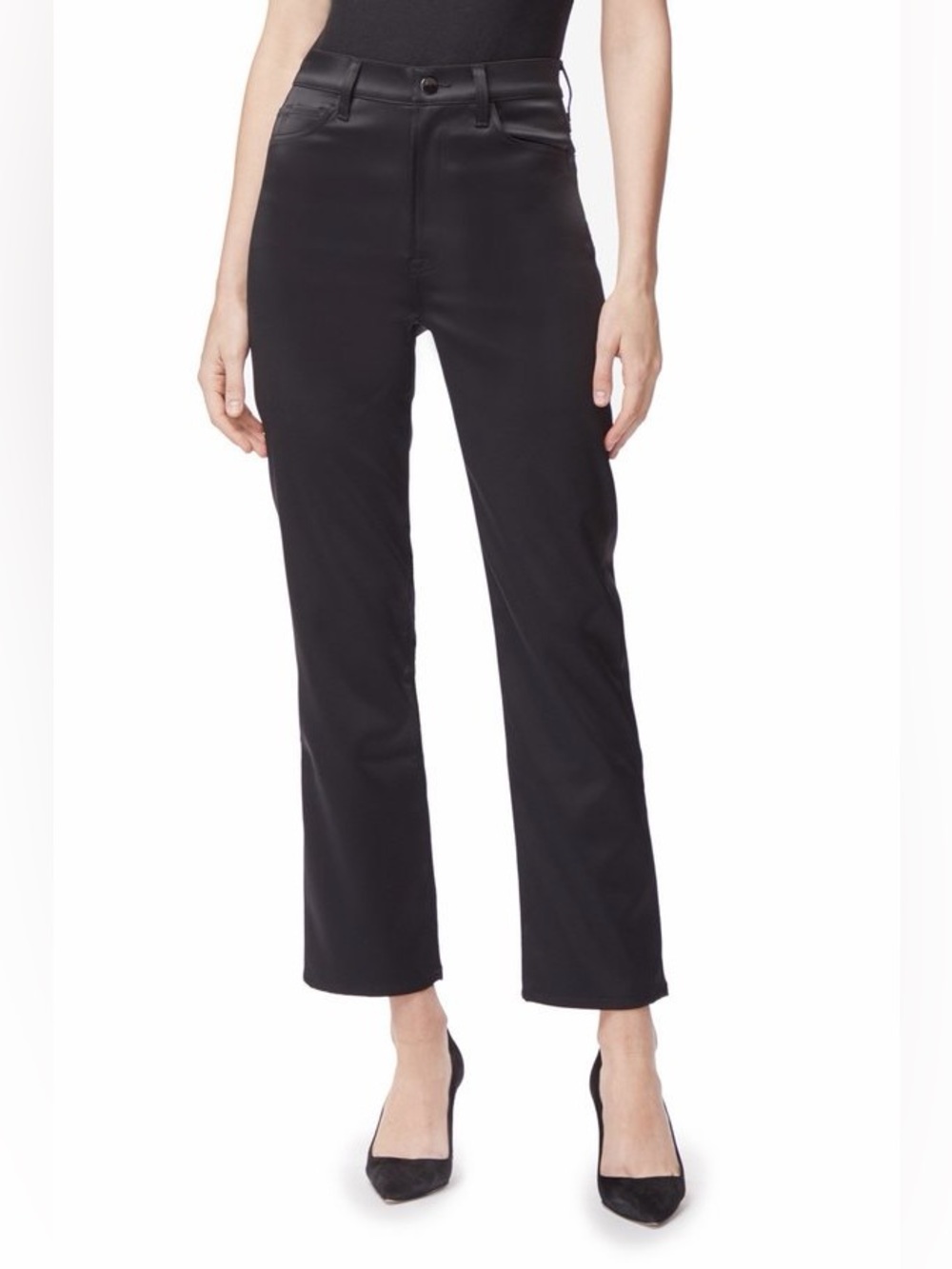 J Brand High Rise Straight Denim In Black Satin Size 25